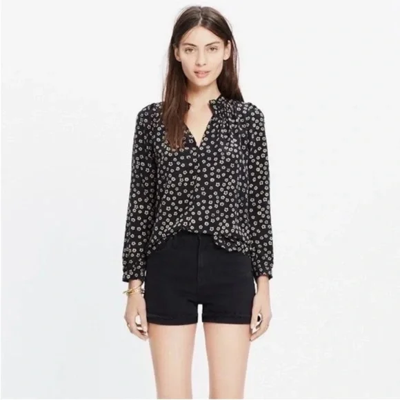 Madewell Memory blouse black Stencil Blossom floral silk high low - Picture 1 of 9
